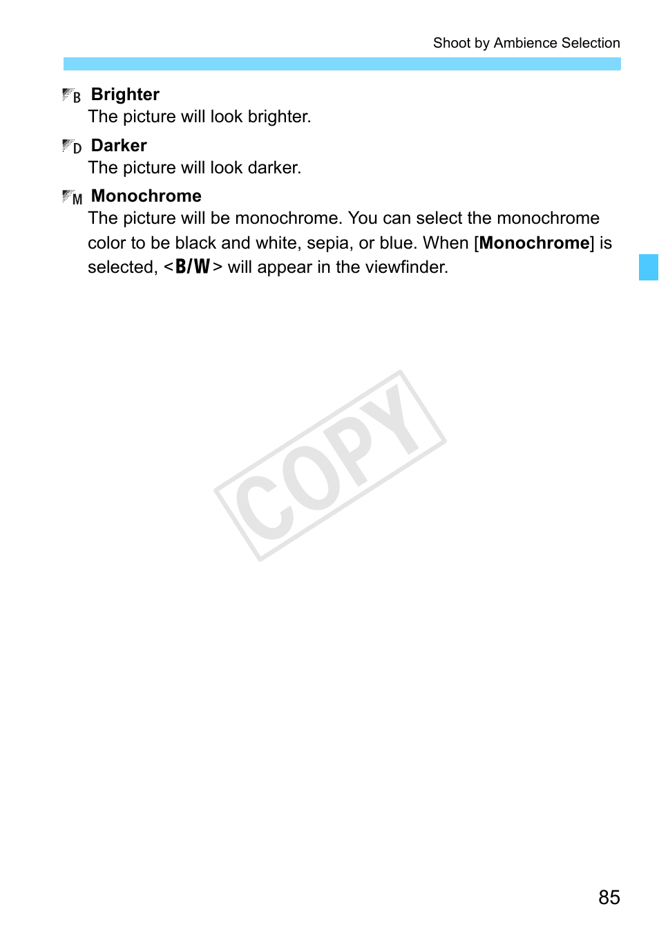Cop y | Canon EOS Rebel SL1 18-55mm IS STM Lens Kit User Manual | Page 85 / 388