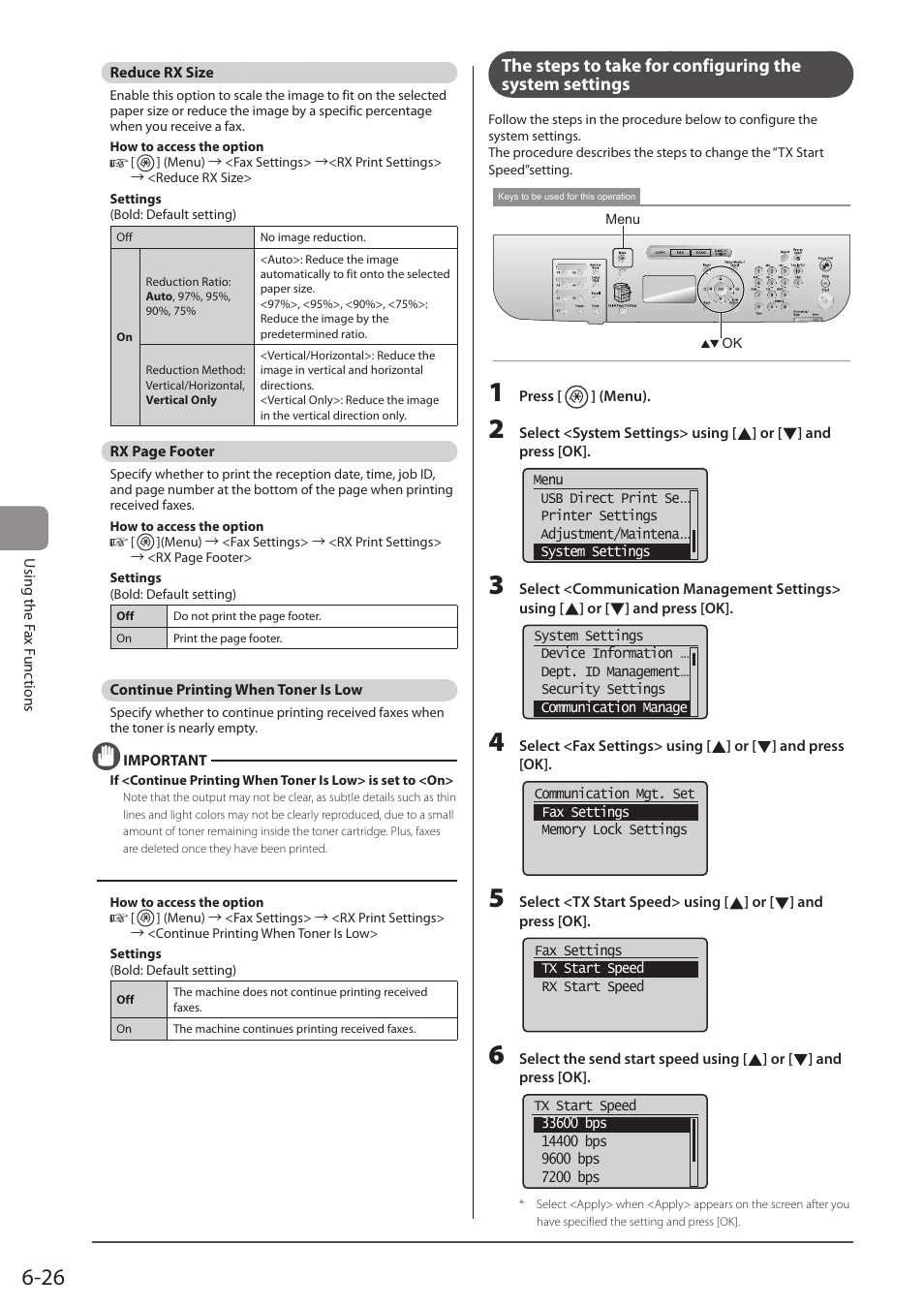 Reduce rx size, Continue printing when toner is low, P. 6-26) | Canon imageCLASS D1350 User Manual | Page 112 / 174