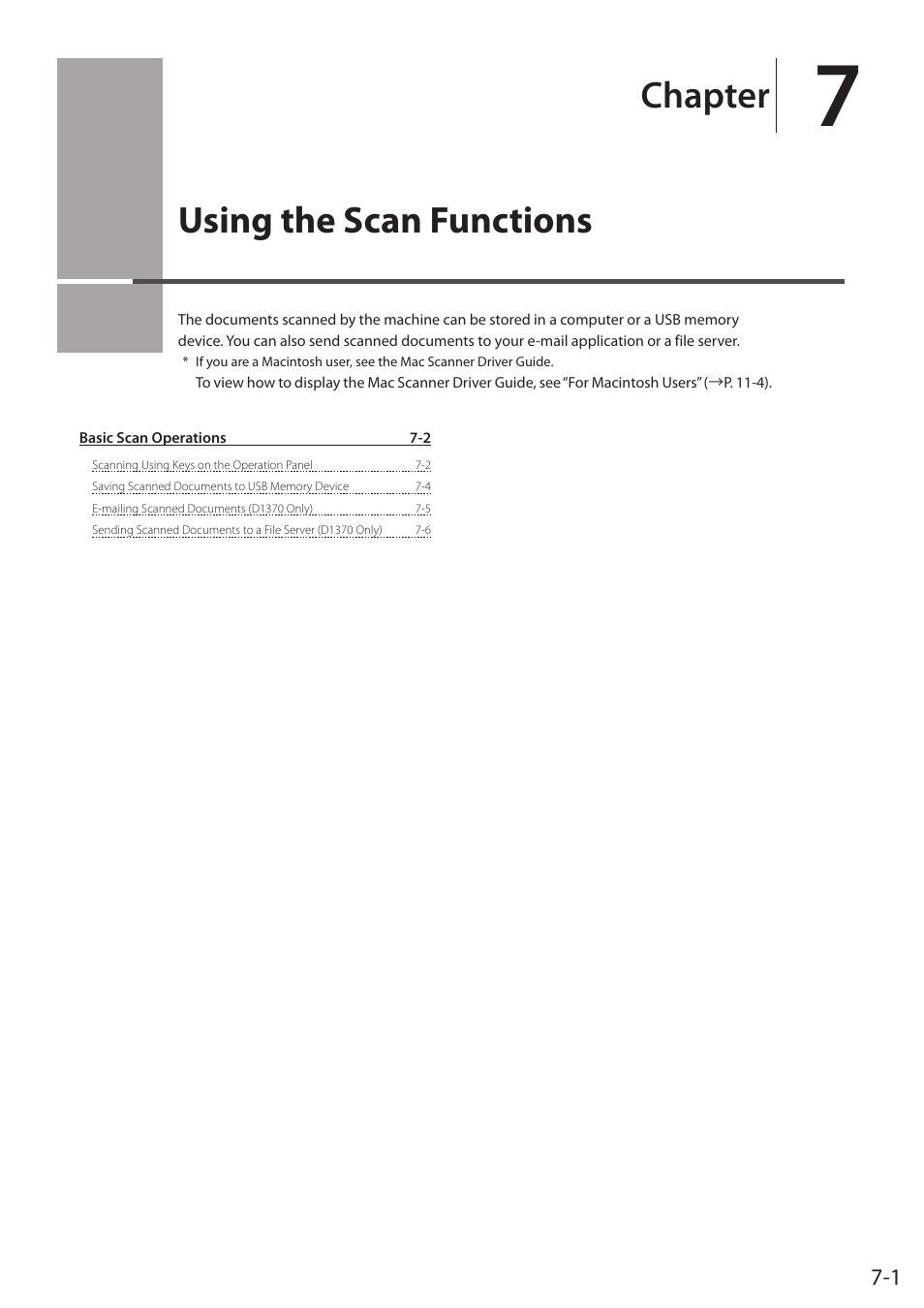 Using the scan functions, Using the scan functions p.7-1, Chapter | Canon imageCLASS D1350 User Manual | Page 115 / 174