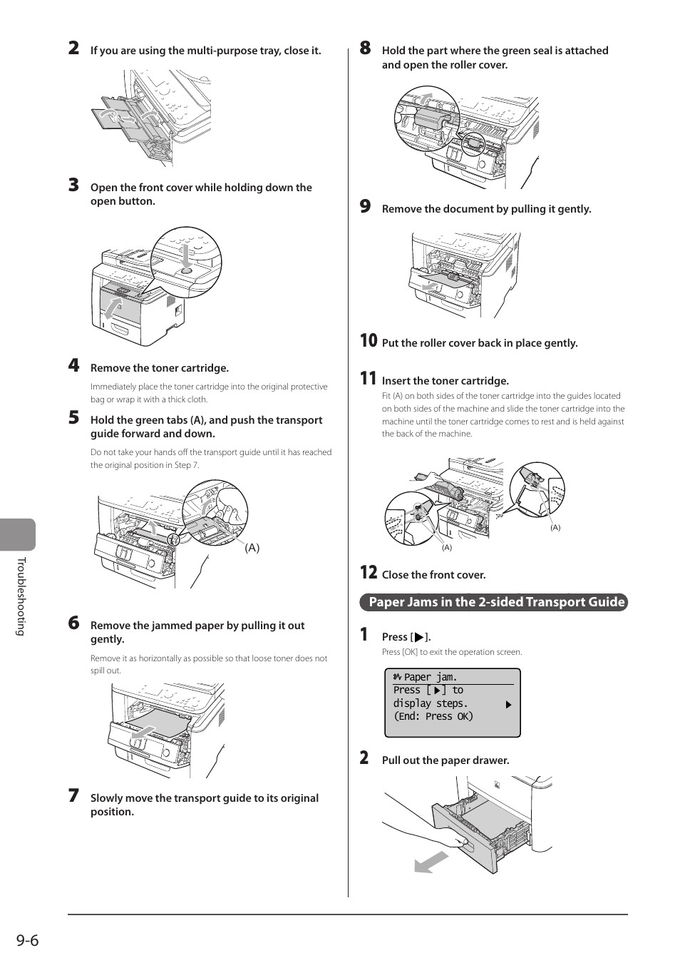 Paper jams in the 2-sided transport guide, P. 9-6) | Canon imageCLASS D1350 User Manual | Page 144 / 174