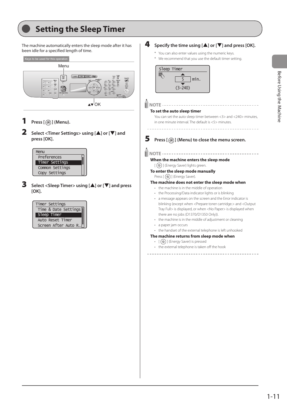 Setting the sleep timer | Canon imageCLASS D1350 User Manual | Page 35 / 174