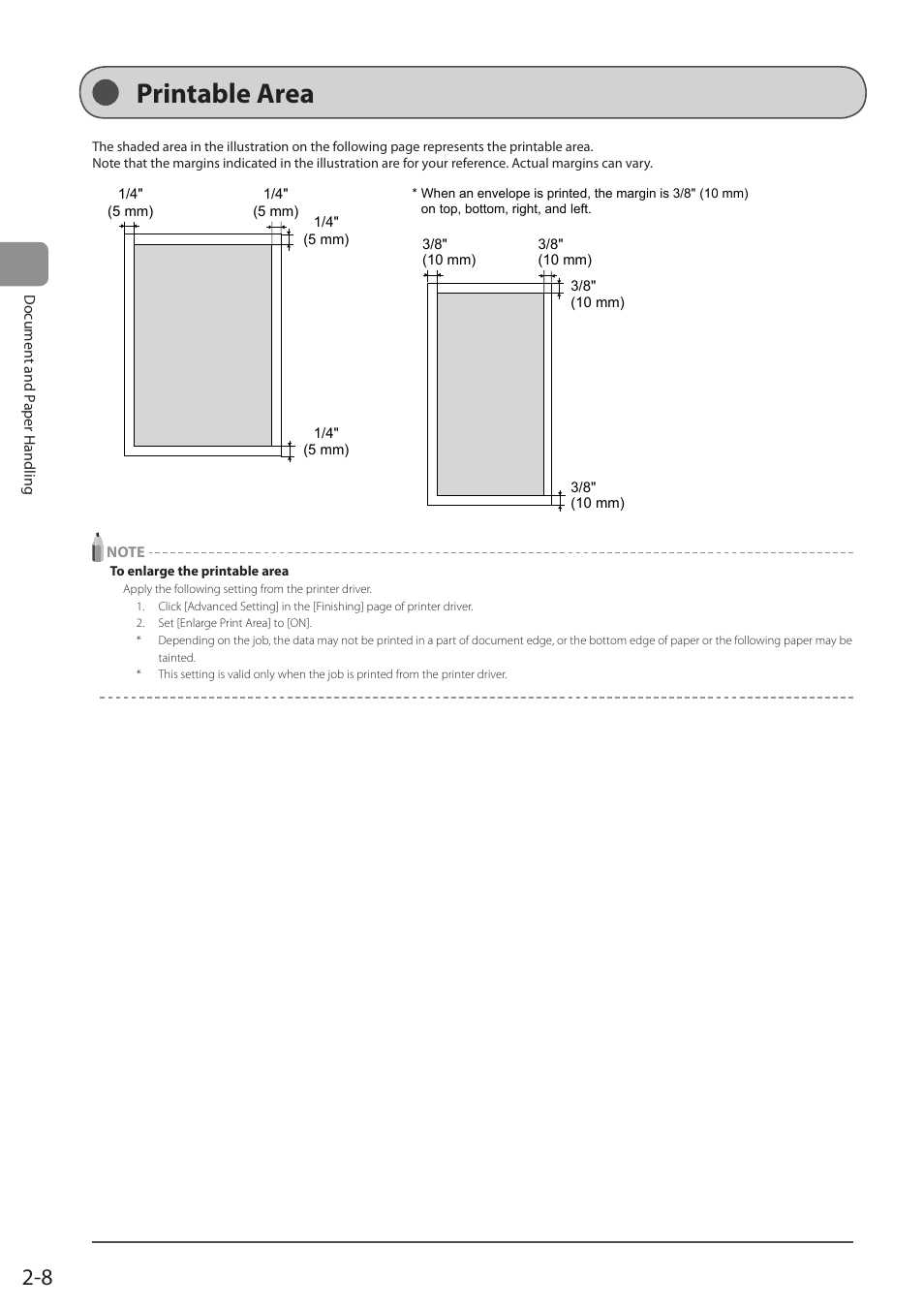Printable area | Canon imageCLASS D1350 User Manual | Page 44 / 174