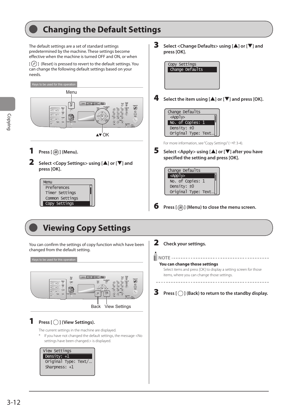 Changing the default settings, Viewing copy settings, P. 3-12) | Canon imageCLASS D1350 User Manual | Page 66 / 174