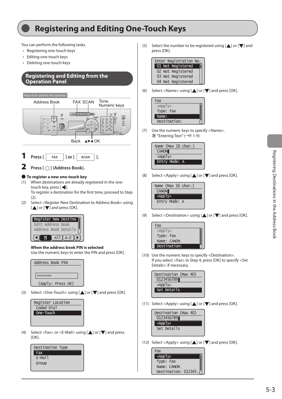 Registering and editing one-touch keys, Registering and editing from the operation panel, P. 5-3) | Canon imageCLASS D1350 User Manual | Page 75 / 174