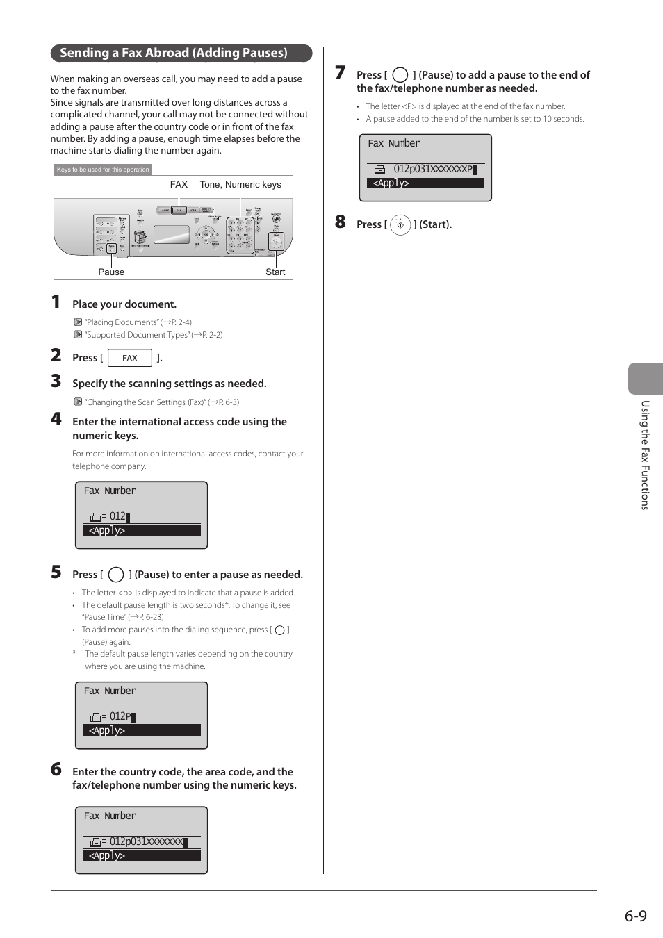 Sending a fax abroad (adding pauses) | Canon imageCLASS D1350 User Manual | Page 95 / 174