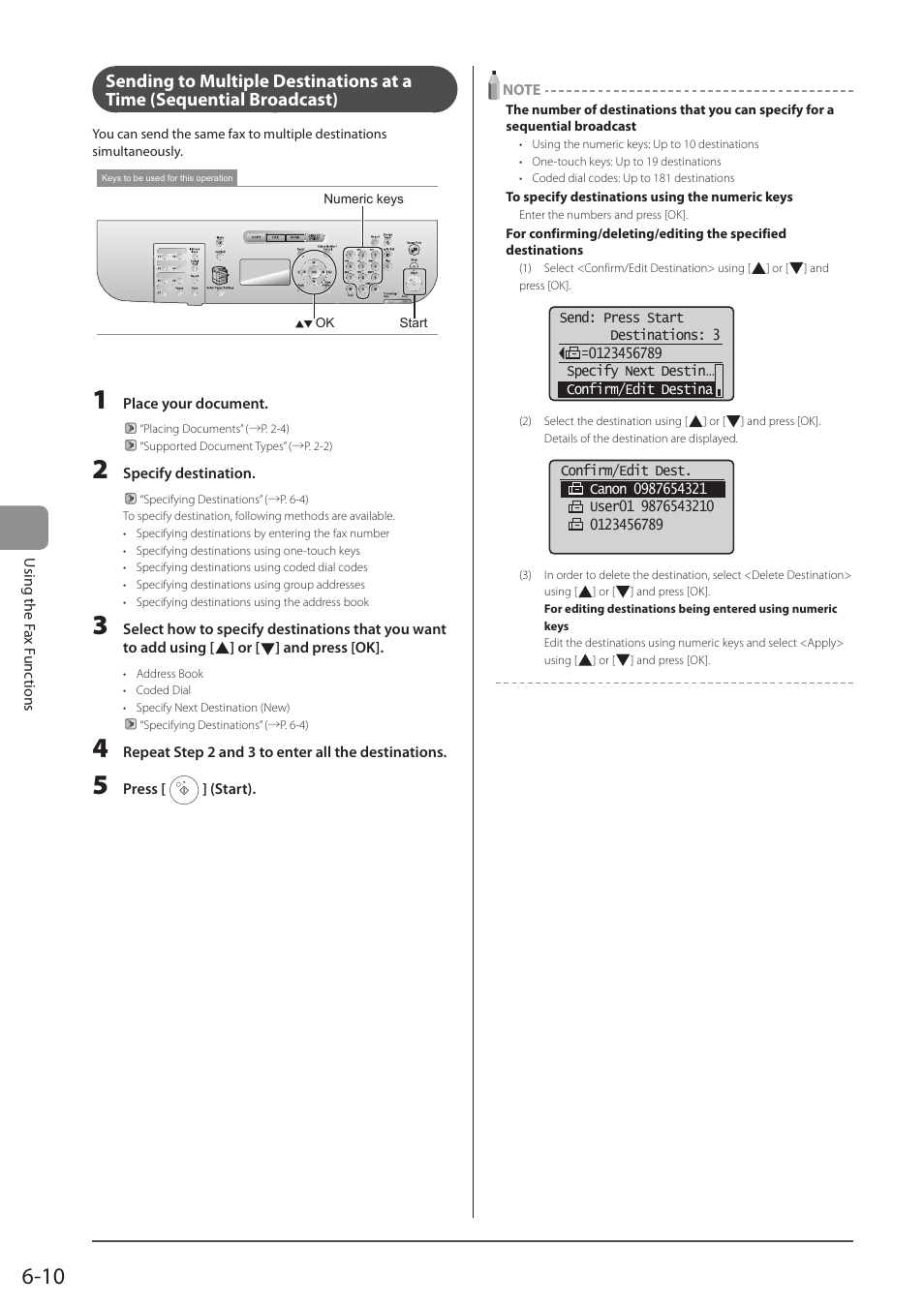 Sequential broadcast, P.6-10) | Canon imageCLASS D1350 User Manual | Page 96 / 174