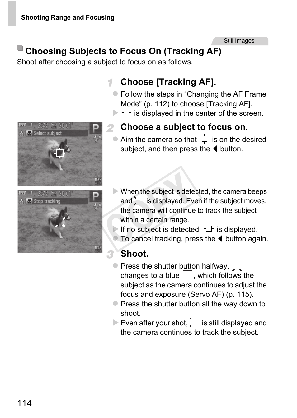 G tracking af (p. 114), Cop y | Canon PowerShot D20 User Manual | Page 114 / 218