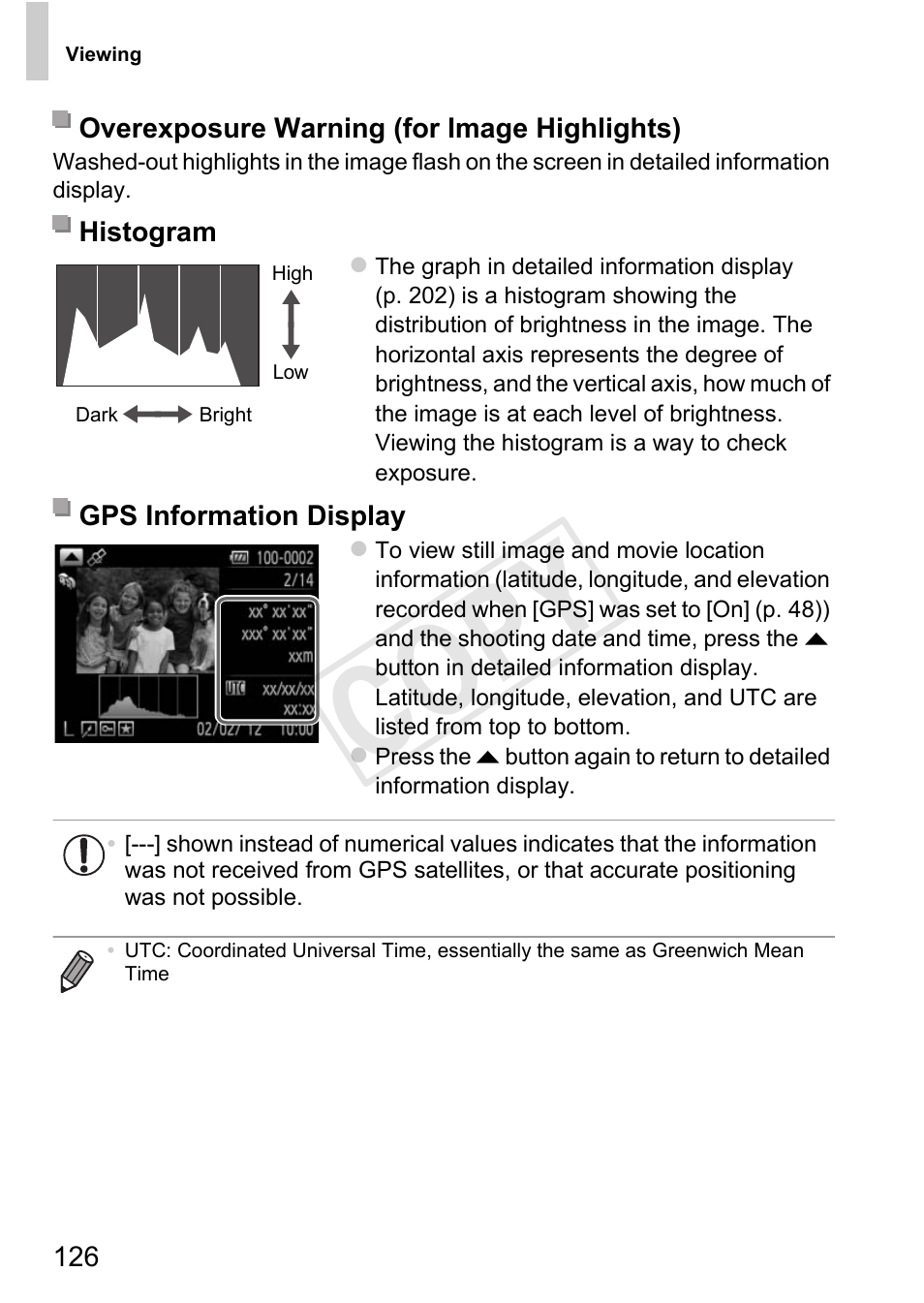 P. 126), Time (p. 126) in, Cop y | Canon PowerShot D20 User Manual | Page 126 / 218