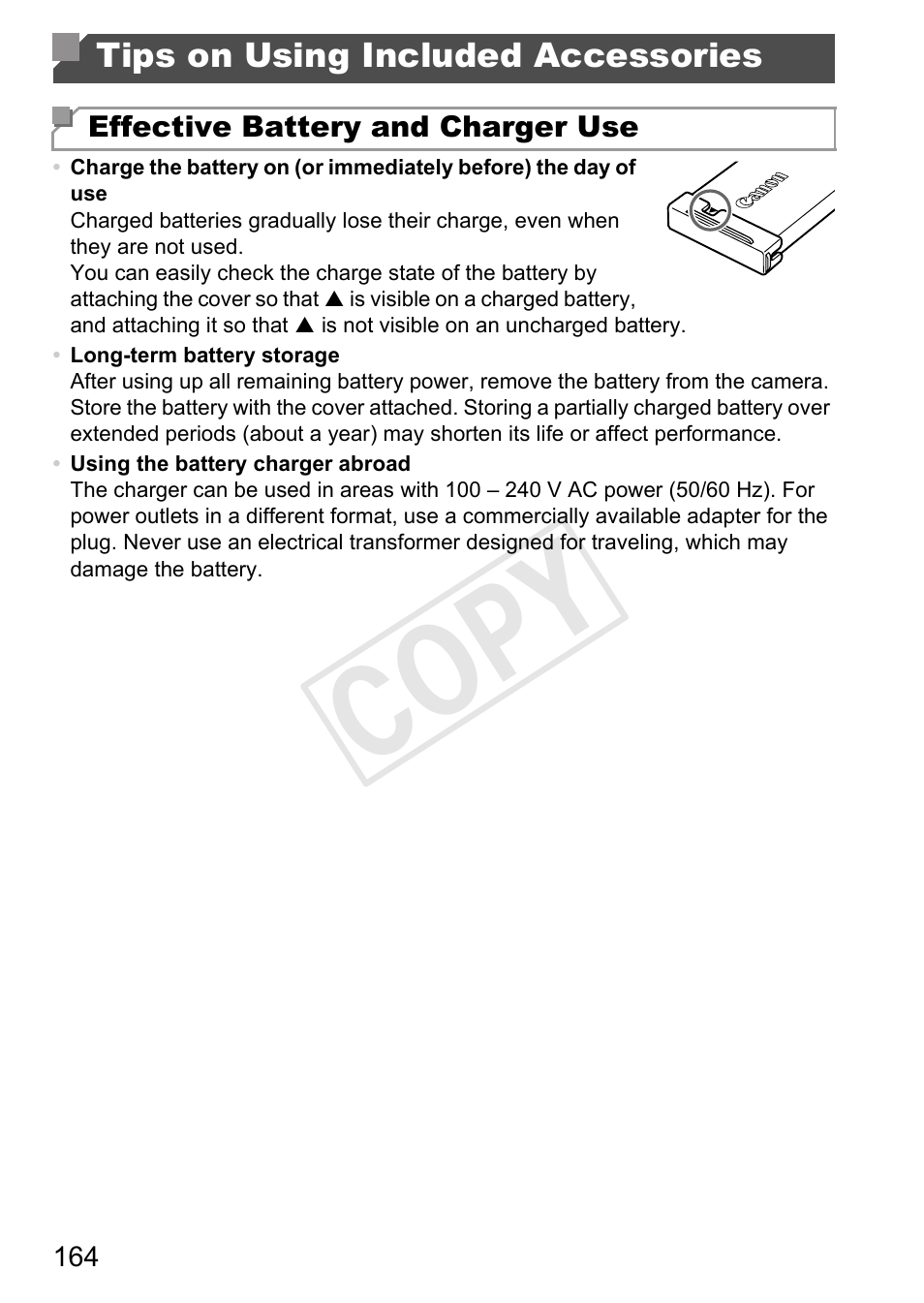 Tips on using included, Accessories, Cop y | Canon PowerShot D20 User Manual | Page 164 / 218