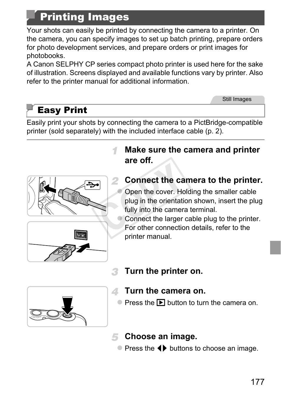 Printing images, Inter functions (p. 177), Cop y | Canon PowerShot D20 User Manual | Page 177 / 218