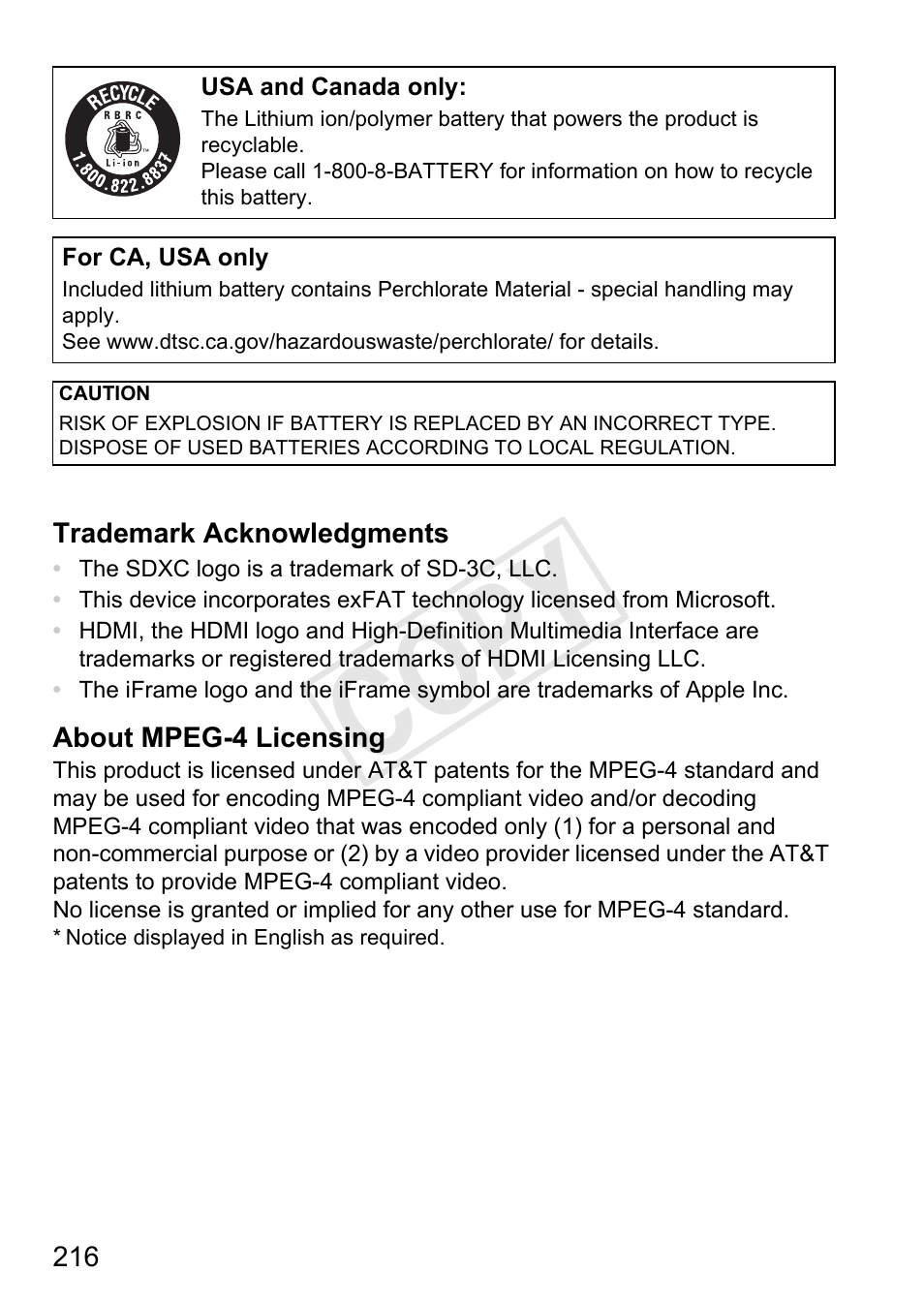 Cop y | Canon PowerShot D20 User Manual | Page 216 / 218