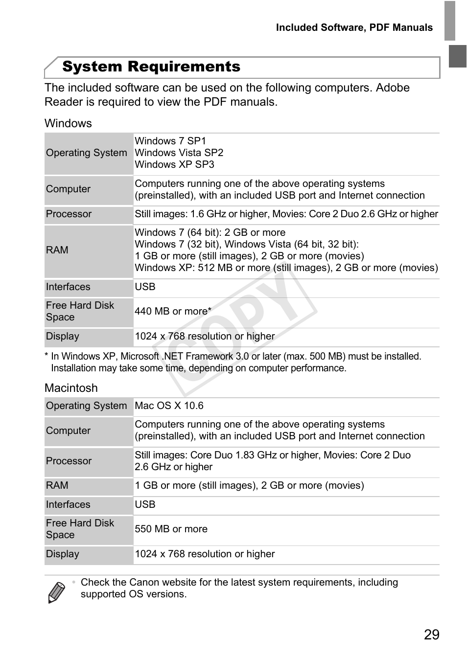 Cop y, System requirements | Canon PowerShot D20 User Manual | Page 29 / 218