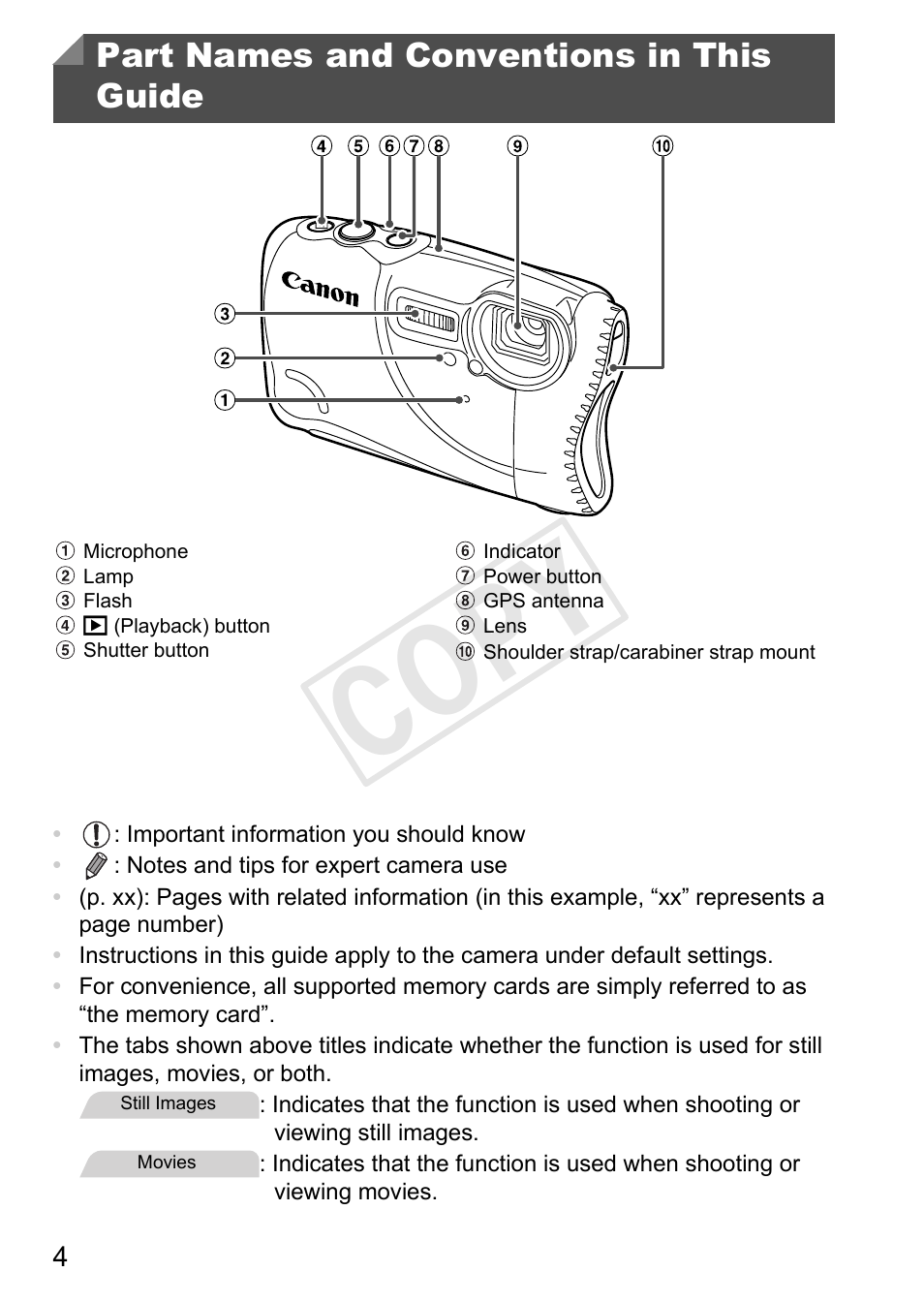 Cop y | Canon PowerShot D20 User Manual | Page 4 / 218