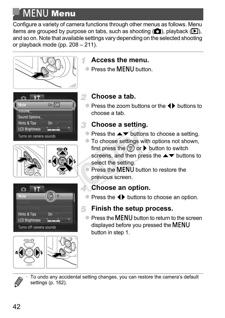 N menu, Cop y | Canon PowerShot D20 User Manual | Page 42 / 218
