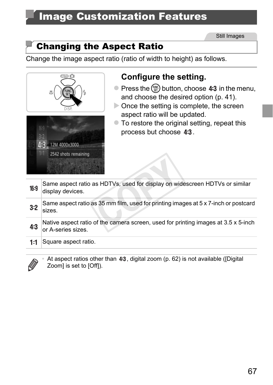 Image customization features, Cop y | Canon PowerShot D20 User Manual | Page 67 / 218