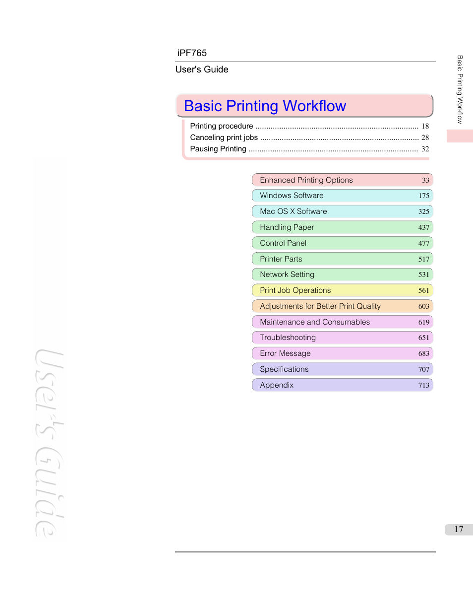 Basic printing workflow | Canon imagePROGRAF iPF765 MFP M40 User Manual | Page 17 / 740