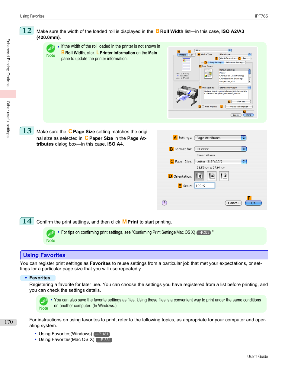 Using favorites | Canon imagePROGRAF iPF765 MFP M40 User Manual | Page 170 / 740