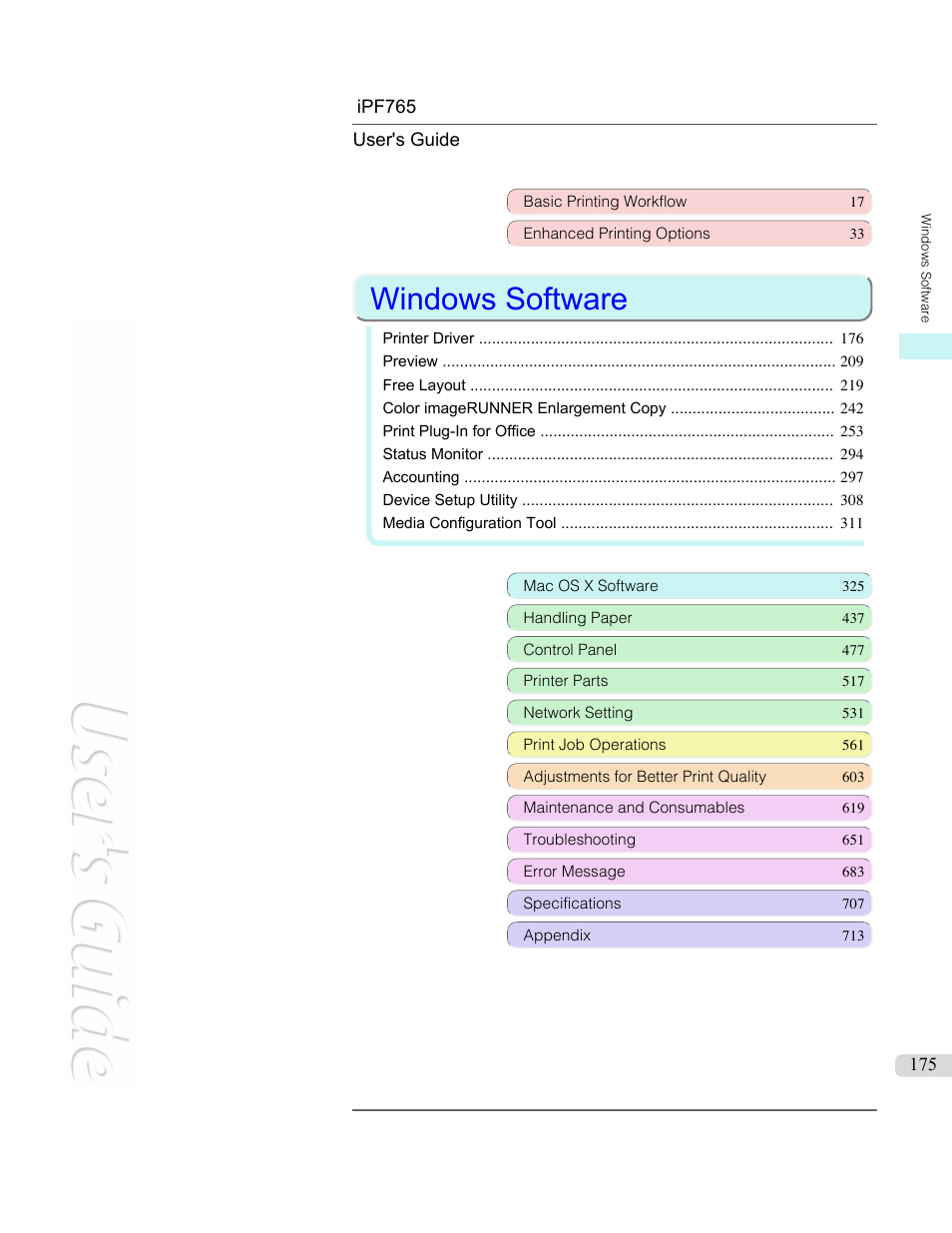 Windows software | Canon imagePROGRAF iPF765 MFP M40 User Manual | Page 175 / 740