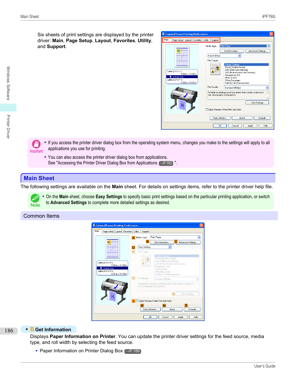 Main sheet, P.186 | Canon imagePROGRAF iPF765 MFP M40 User Manual | Page 186 / 740