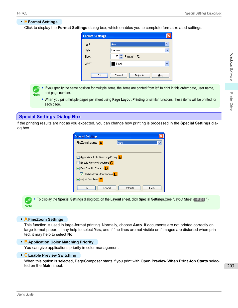 Special settings dialog box, P.203 | Canon imagePROGRAF iPF765 MFP M40 User Manual | Page 203 / 740