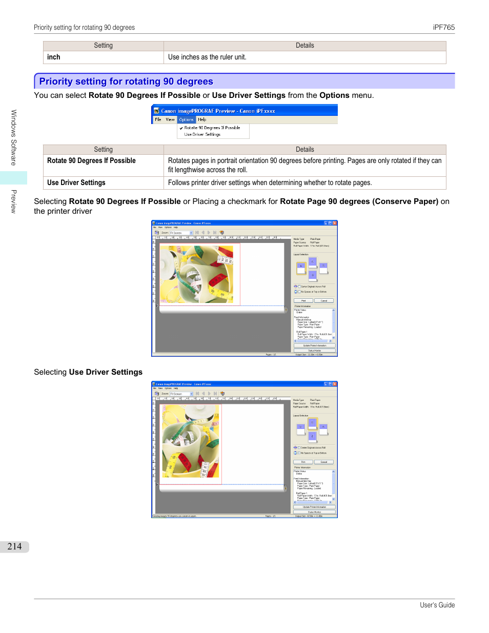 Priority setting for rotating 90 degrees | Canon imagePROGRAF iPF765 MFP M40 User Manual | Page 214 / 740