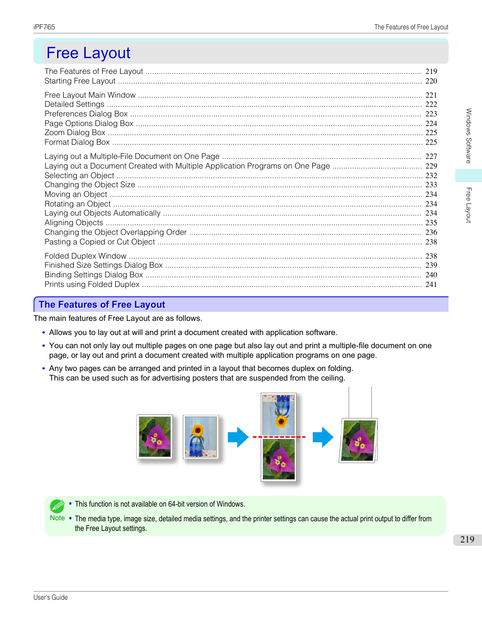 Free layout, The features of free layout, P.219 | Canon imagePROGRAF iPF765 MFP M40 User Manual | Page 219 / 740
