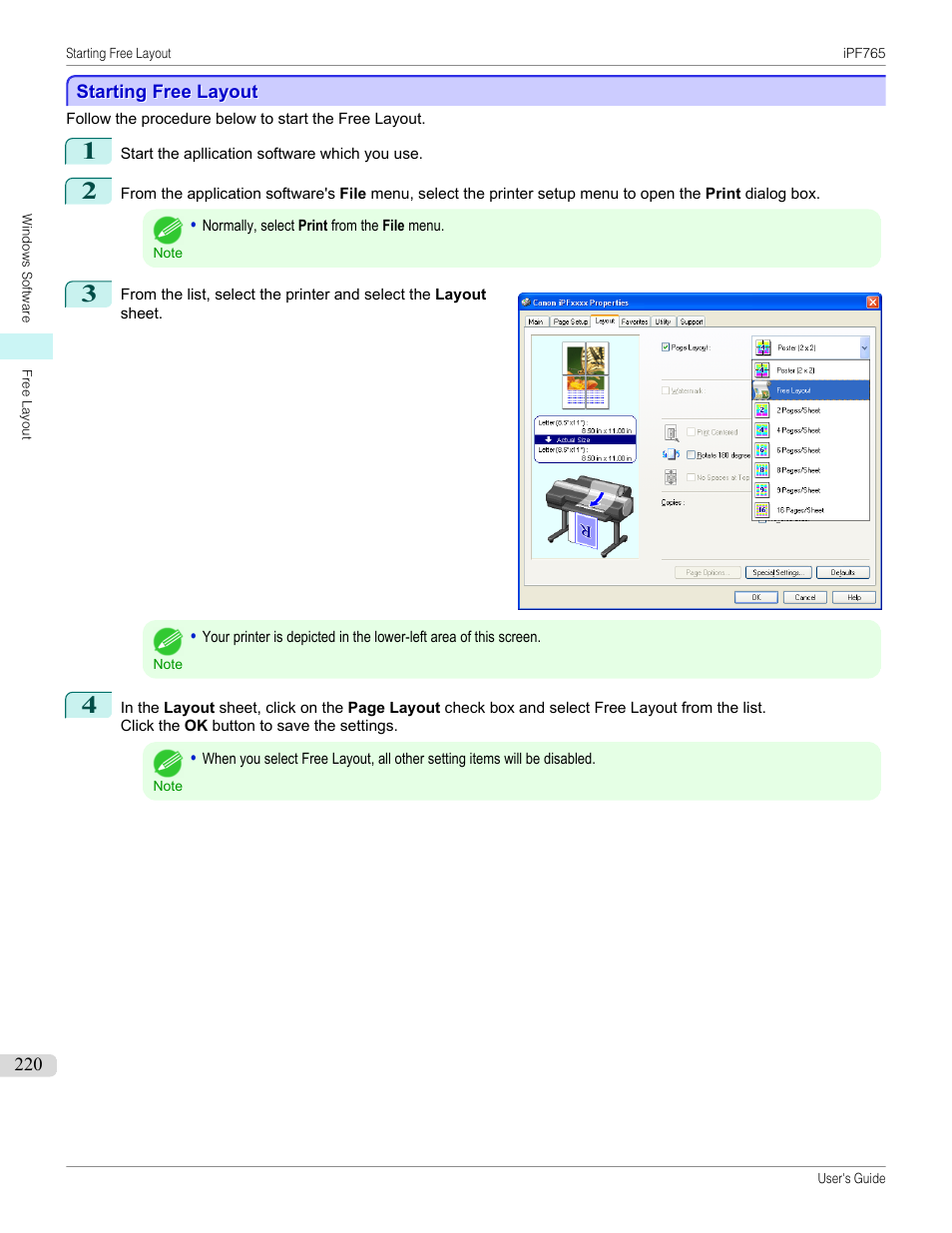 Starting free layout | Canon imagePROGRAF iPF765 MFP M40 User Manual | Page 220 / 740