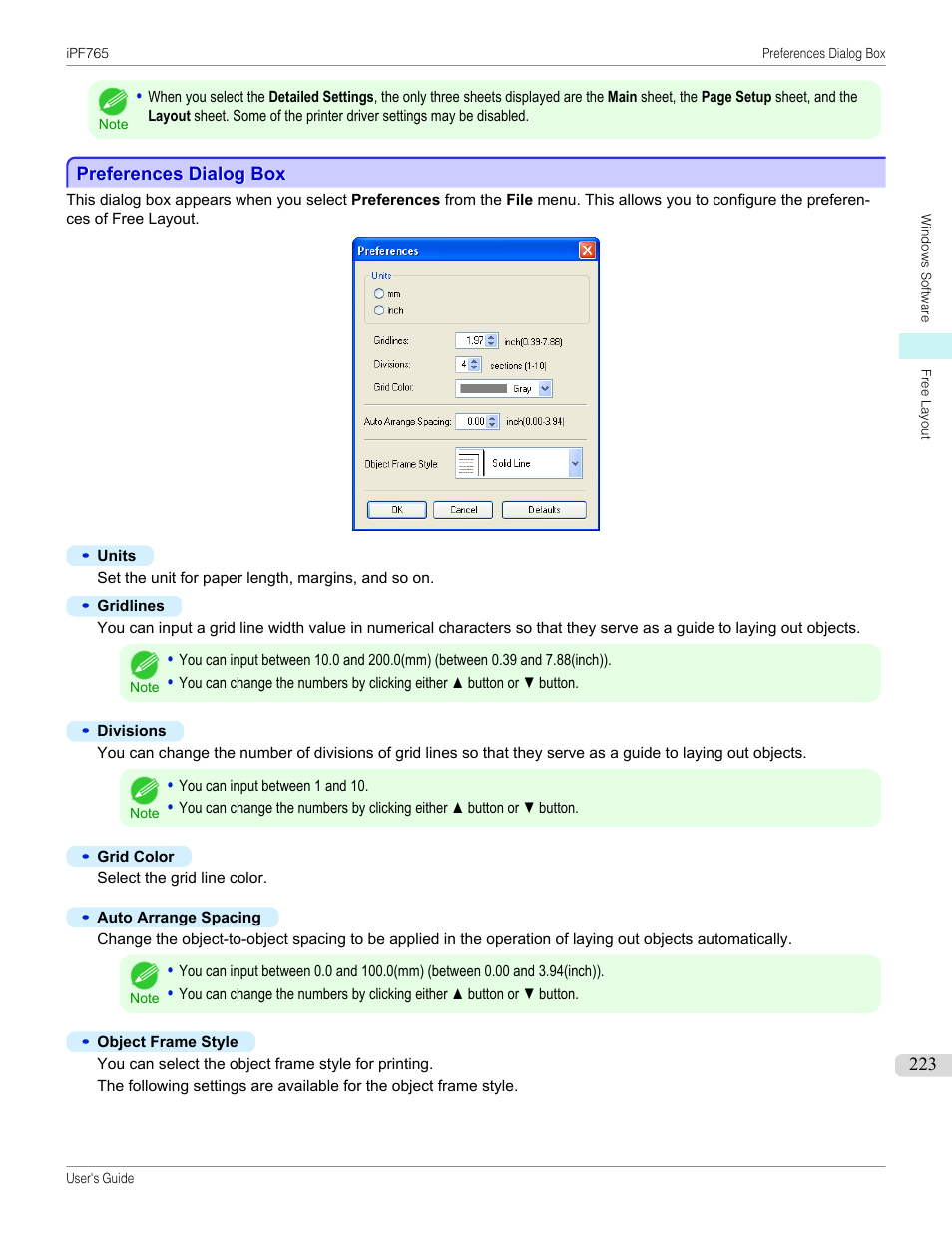 Preferences dialog box | Canon imagePROGRAF iPF765 MFP M40 User Manual | Page 223 / 740