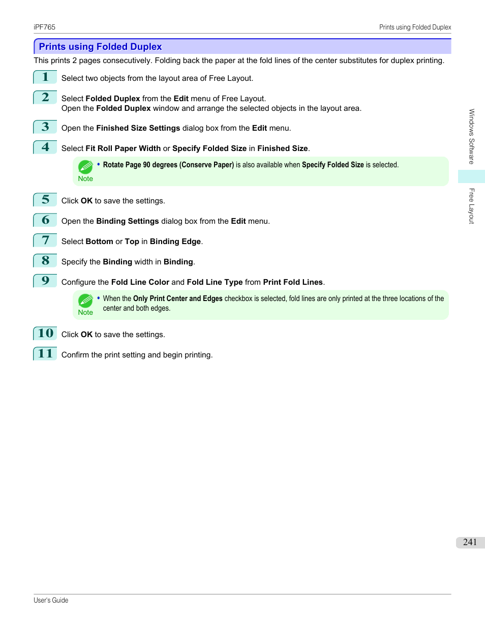 Prints using folded duplex | Canon imagePROGRAF iPF765 MFP M40 User Manual | Page 241 / 740