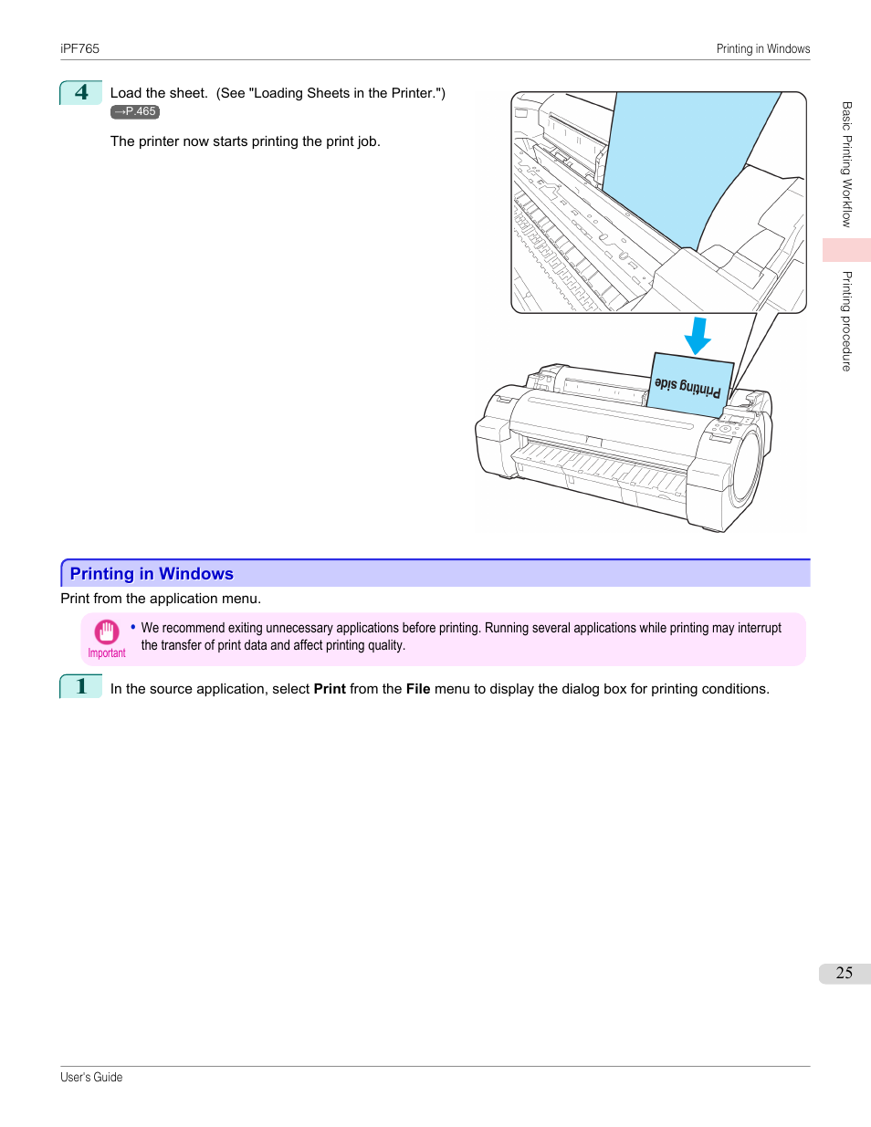 Printing in windows, P.25 | Canon imagePROGRAF iPF765 MFP M40 User Manual | Page 25 / 740