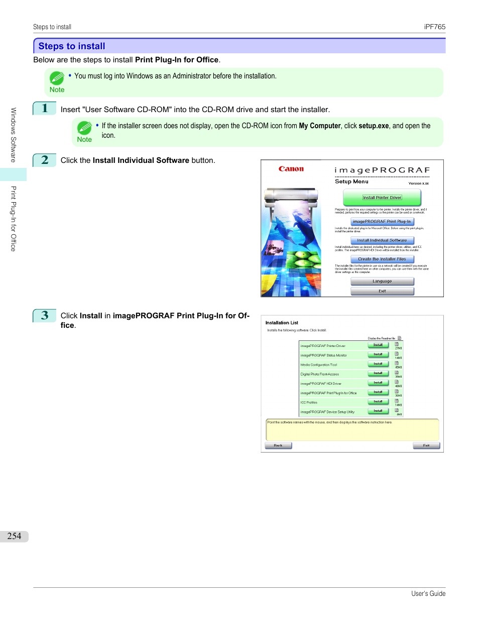 Steps to install | Canon imagePROGRAF iPF765 MFP M40 User Manual | Page 254 / 740