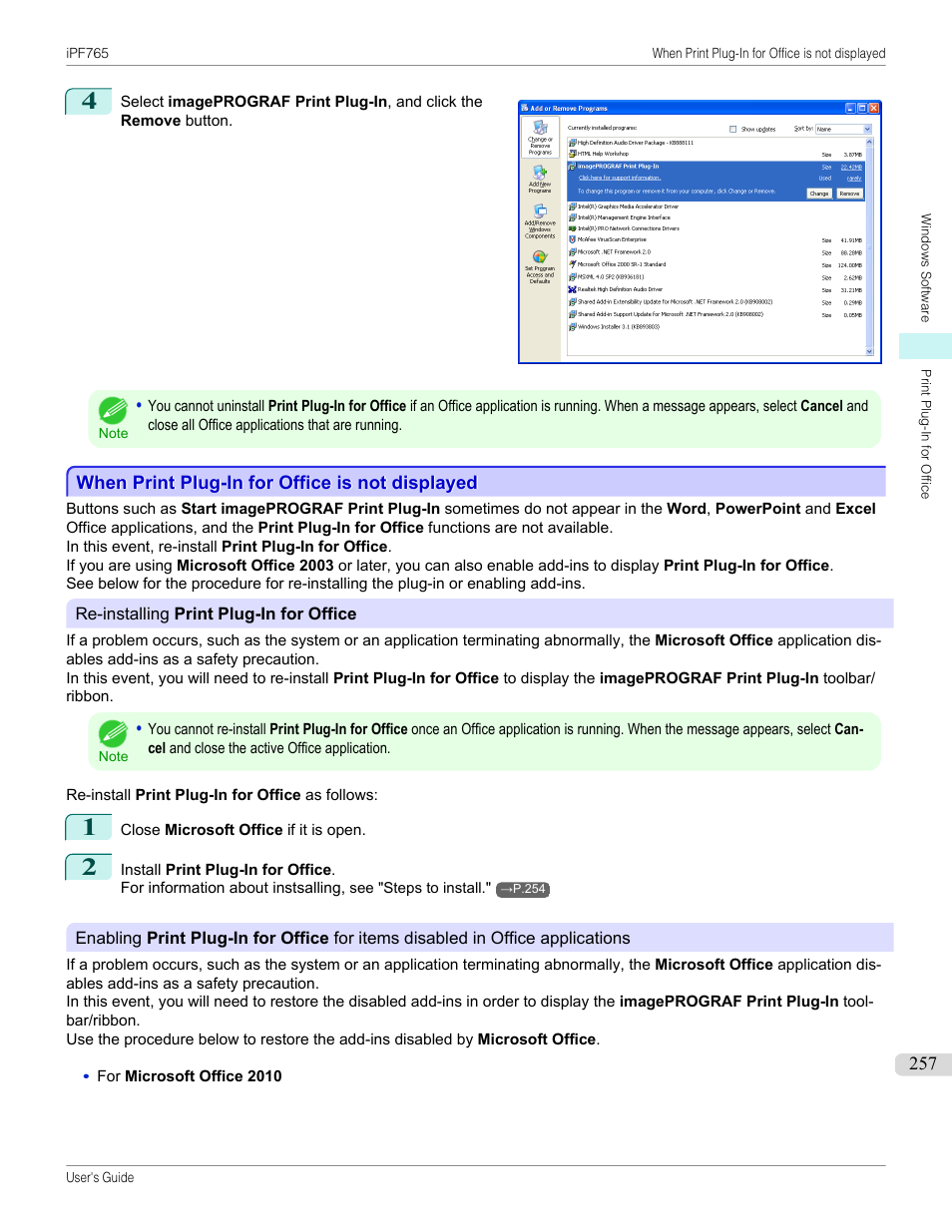 When print plug-in for office is not displayed, P.257 | Canon imagePROGRAF iPF765 MFP M40 User Manual | Page 257 / 740