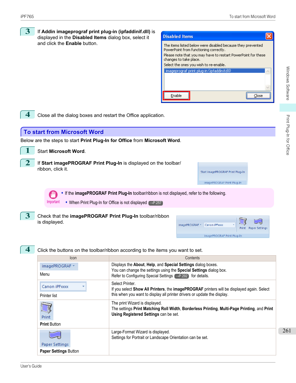 To start from microsoft word | Canon imagePROGRAF iPF765 MFP M40 User Manual | Page 261 / 740