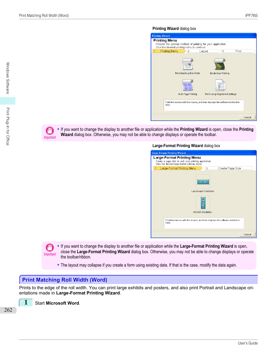 Print matching roll width (word) | Canon imagePROGRAF iPF765 MFP M40 User Manual | Page 262 / 740