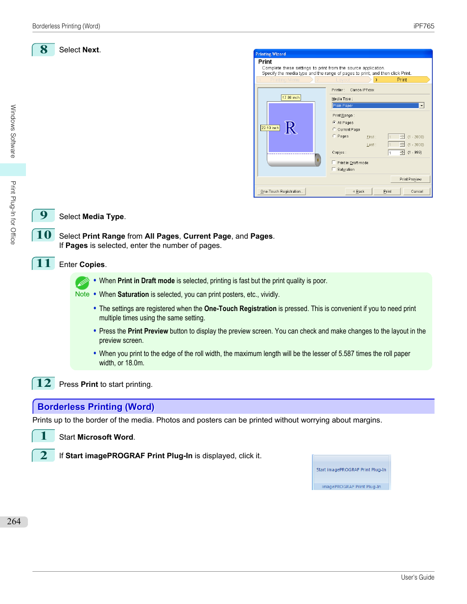 Borderless printing (word) | Canon imagePROGRAF iPF765 MFP M40 User Manual | Page 264 / 740