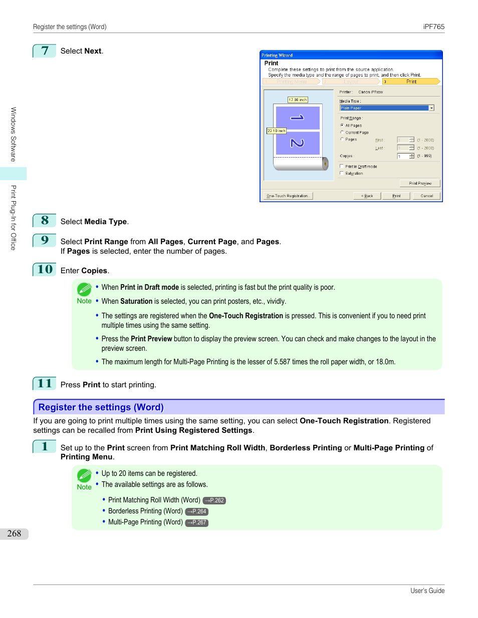 Register the settings (word) | Canon imagePROGRAF iPF765 MFP M40 User Manual | Page 268 / 740