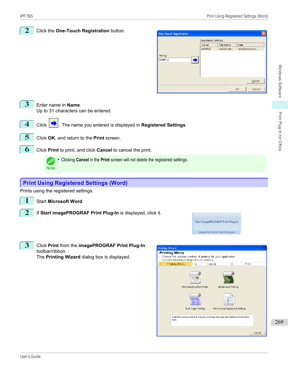 Print using registered settings (word) | Canon imagePROGRAF iPF765 MFP M40 User Manual | Page 269 / 740