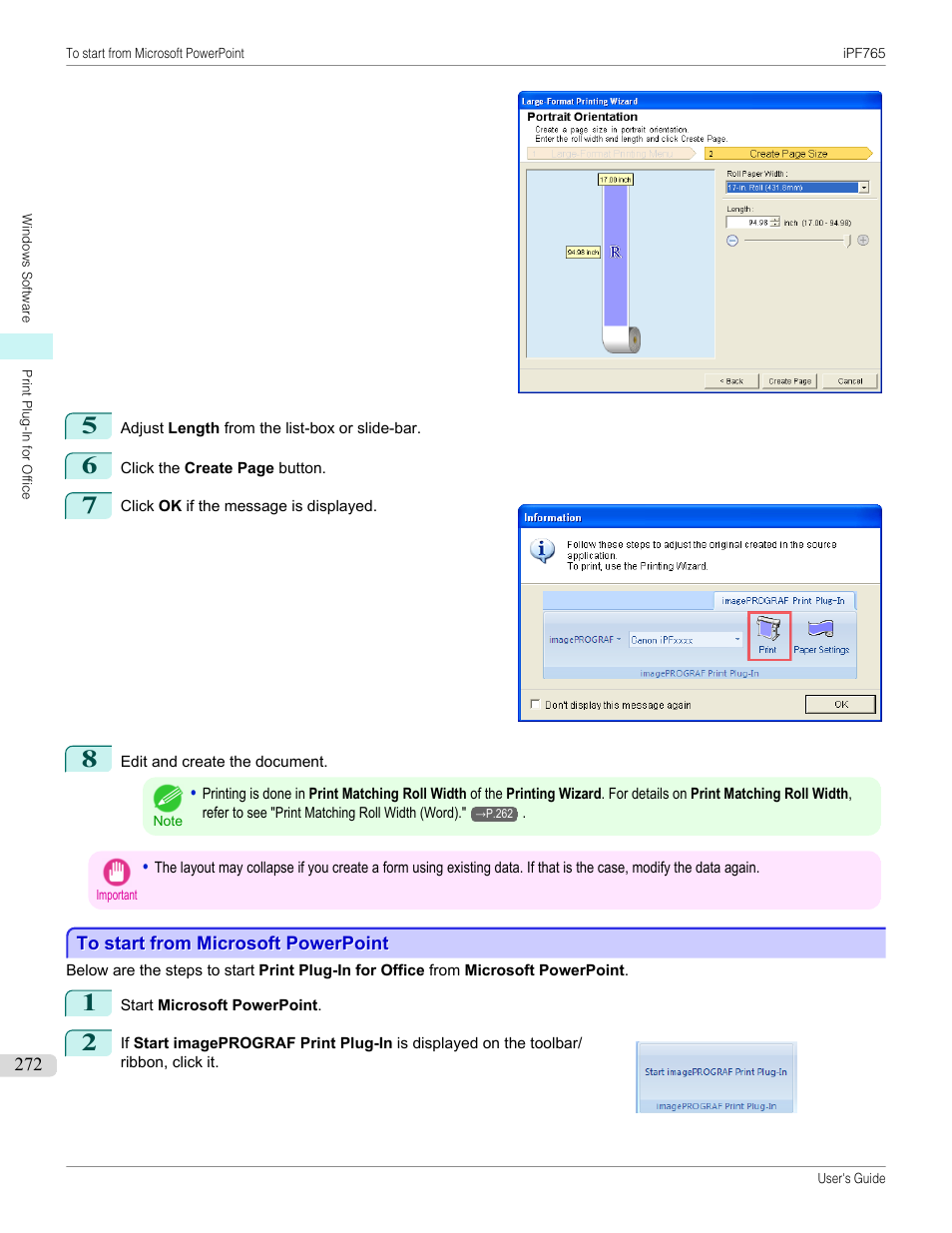 To start from microsoft powerpoint | Canon imagePROGRAF iPF765 MFP M40 User Manual | Page 272 / 740