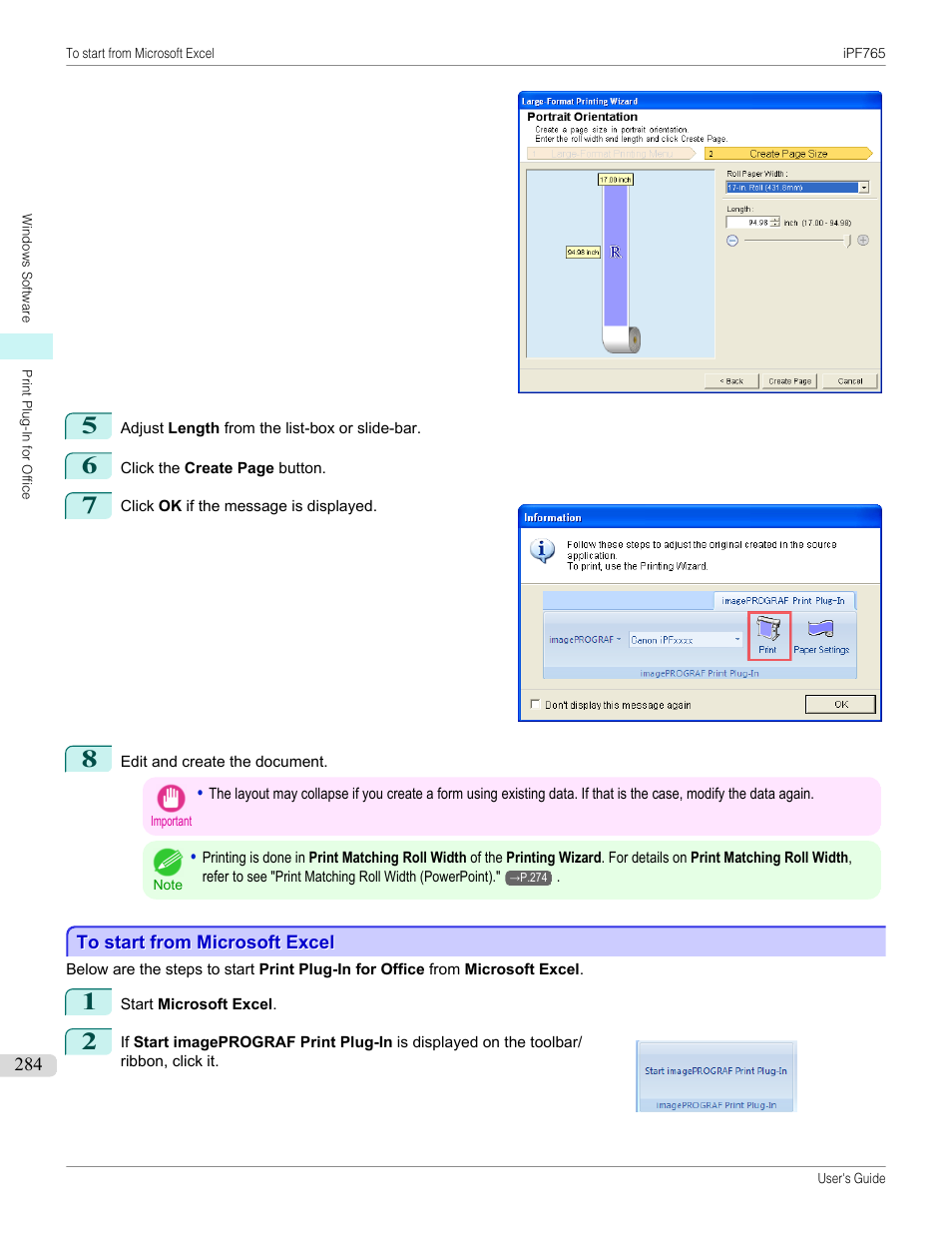 To start from microsoft excel | Canon imagePROGRAF iPF765 MFP M40 User Manual | Page 284 / 740