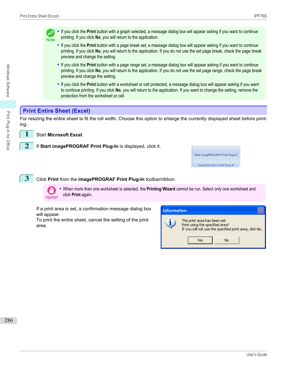 Print entire sheet (excel) | Canon imagePROGRAF iPF765 MFP M40 User Manual | Page 286 / 740