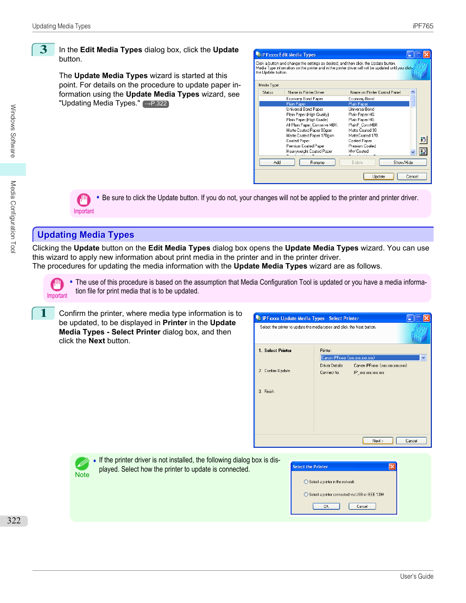 Updating media types | Canon imagePROGRAF iPF765 MFP M40 User Manual | Page 322 / 740
