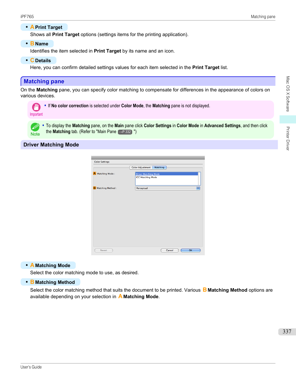 Matching pane | Canon imagePROGRAF iPF765 MFP M40 User Manual | Page 337 / 740