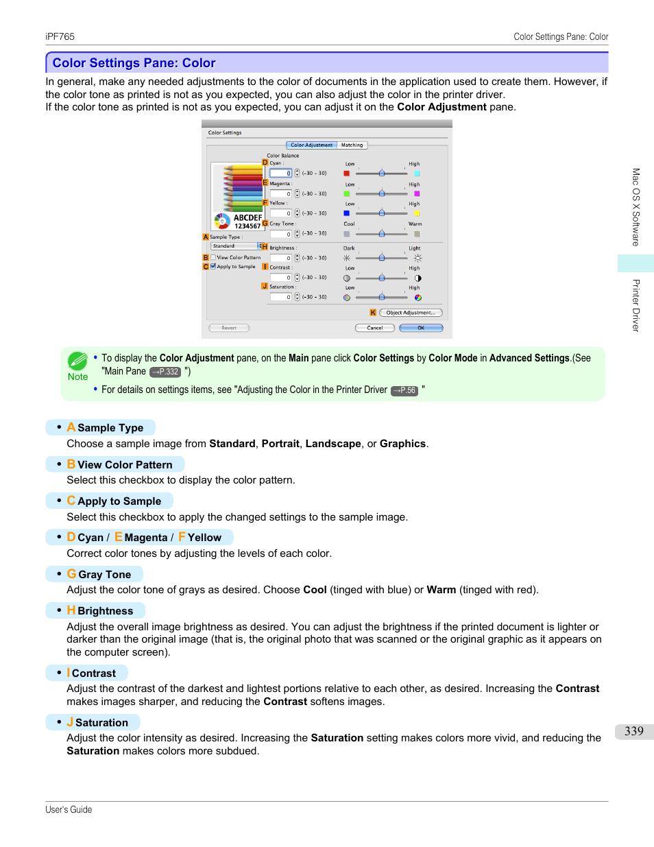 Color settings pane: color, P.339 | Canon imagePROGRAF iPF765 MFP M40 User Manual | Page 339 / 740