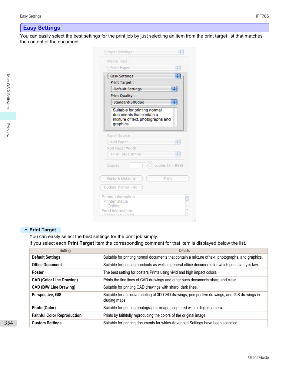 Easy settings, P.354 | Canon imagePROGRAF iPF765 MFP M40 User Manual | Page 354 / 740