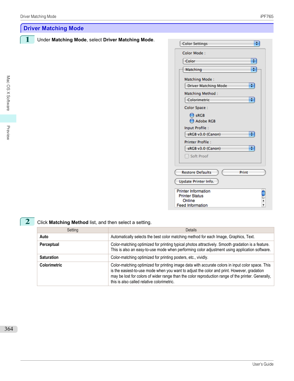 Driver matching mode, P.364 | Canon imagePROGRAF iPF765 MFP M40 User Manual | Page 364 / 740