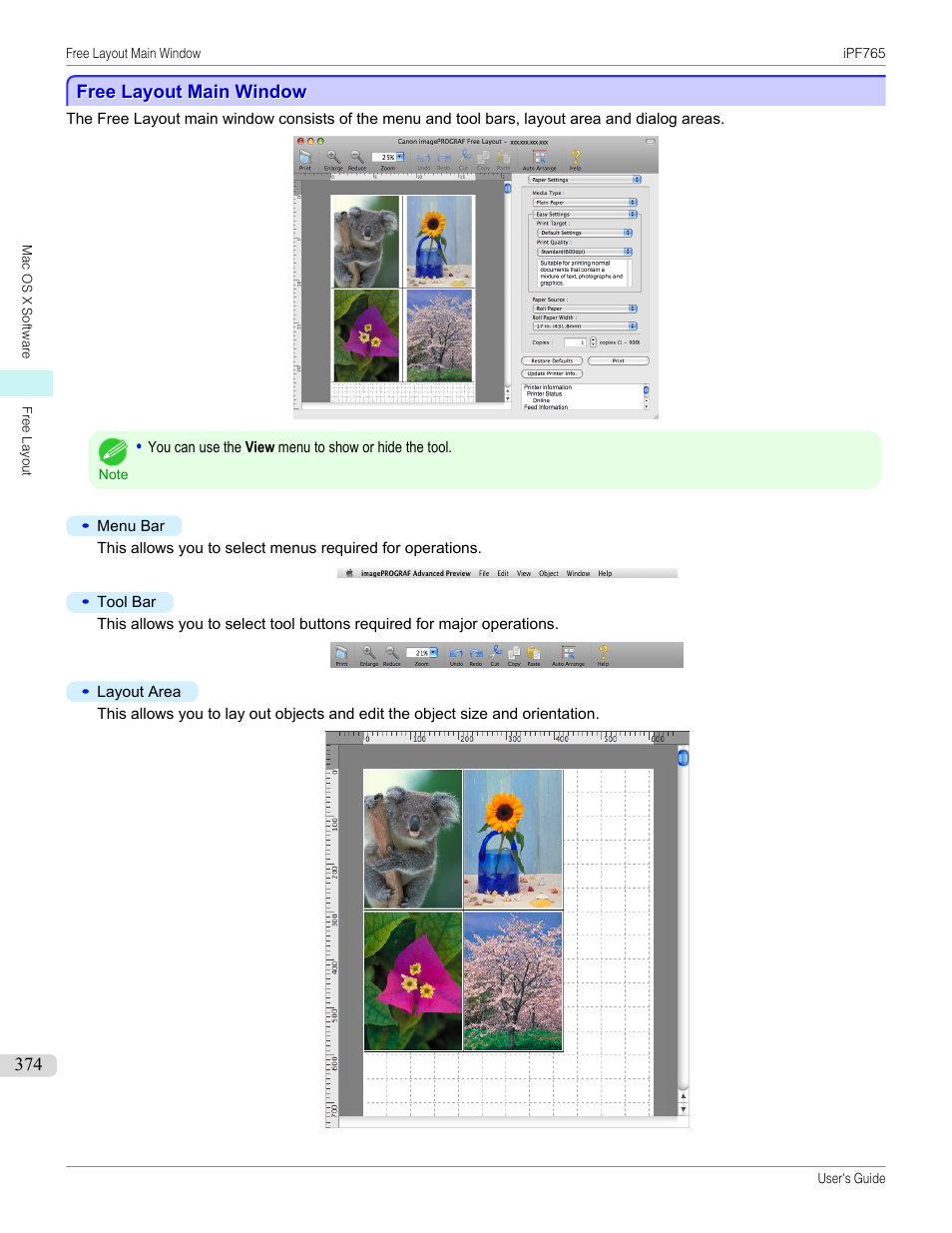 Free layout main window | Canon imagePROGRAF iPF765 MFP M40 User Manual | Page 374 / 740