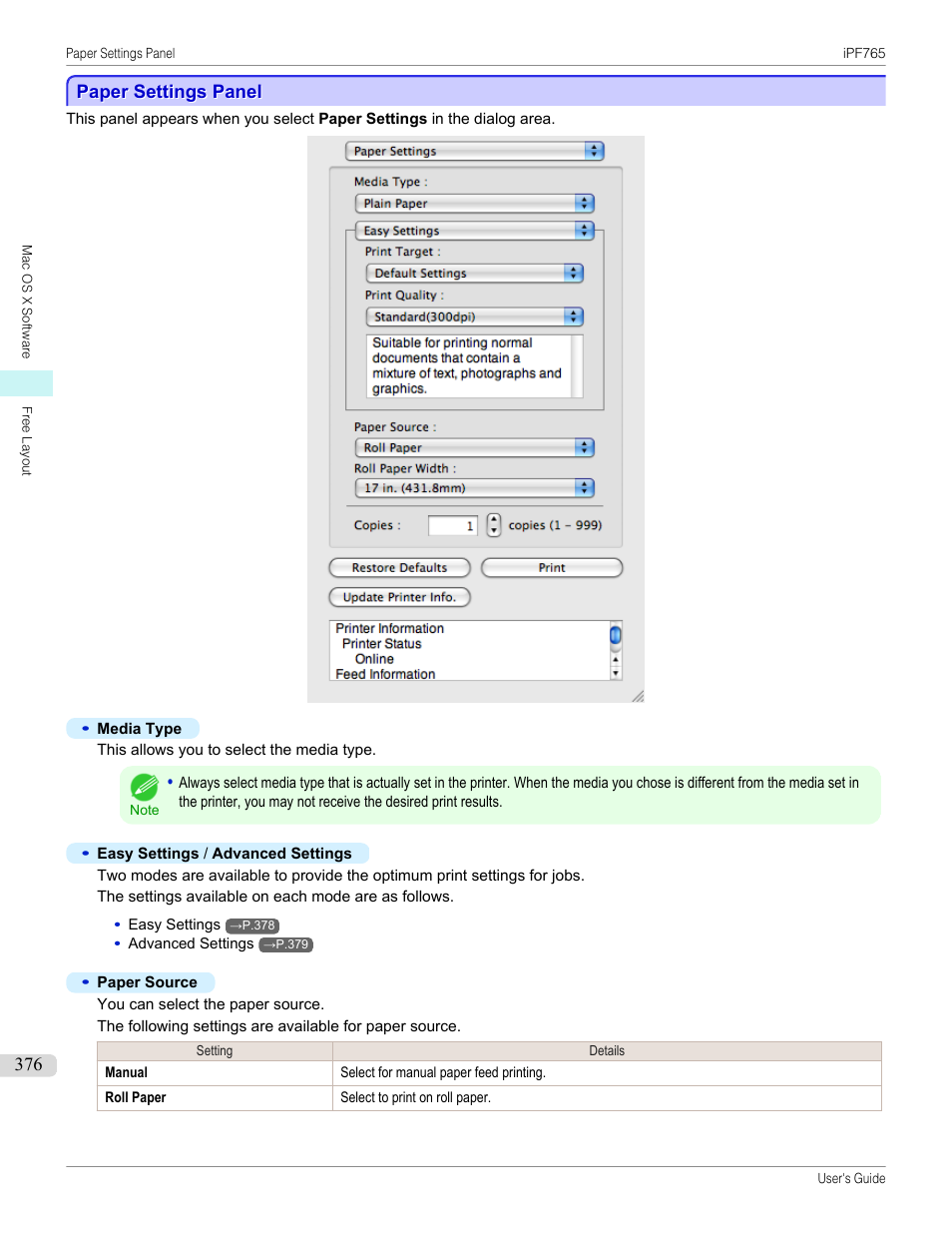 Paper settings panel | Canon imagePROGRAF iPF765 MFP M40 User Manual | Page 376 / 740