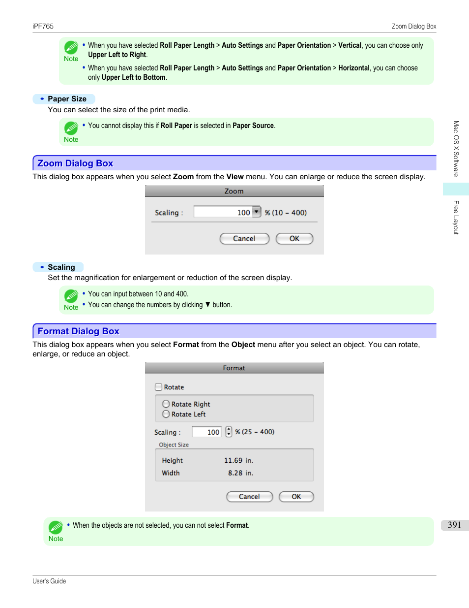 Zoom dialog box, Format dialog box, Zoom dialog box format dialog box | Canon imagePROGRAF iPF765 MFP M40 User Manual | Page 391 / 740