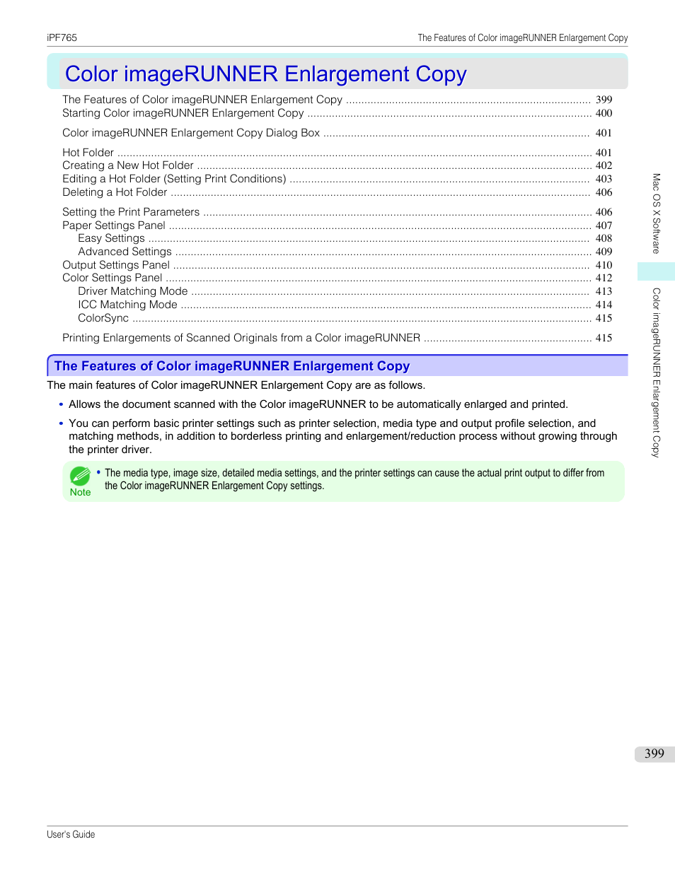 Color imagerunner enlargement copy, The features of color imagerunner enlargement copy, P.399 | Canon imagePROGRAF iPF765 MFP M40 User Manual | Page 399 / 740
