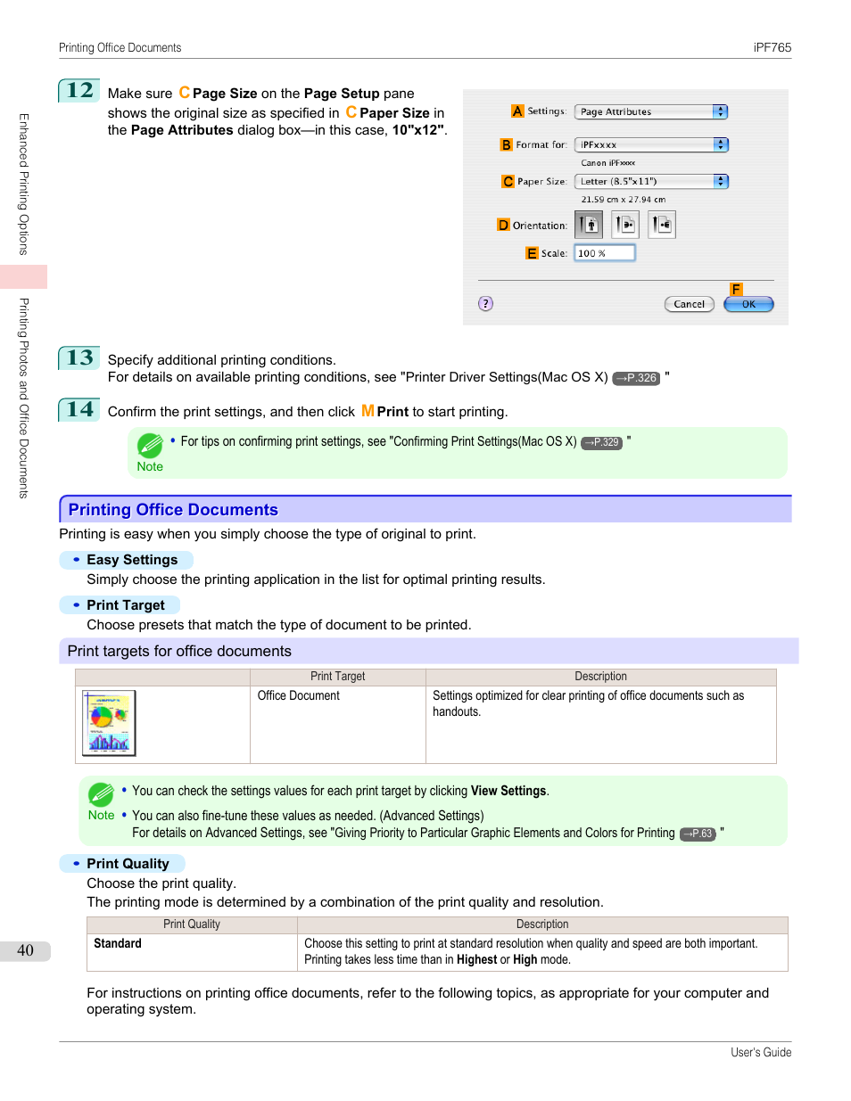 Printing office documents | Canon imagePROGRAF iPF765 MFP M40 User Manual | Page 40 / 740